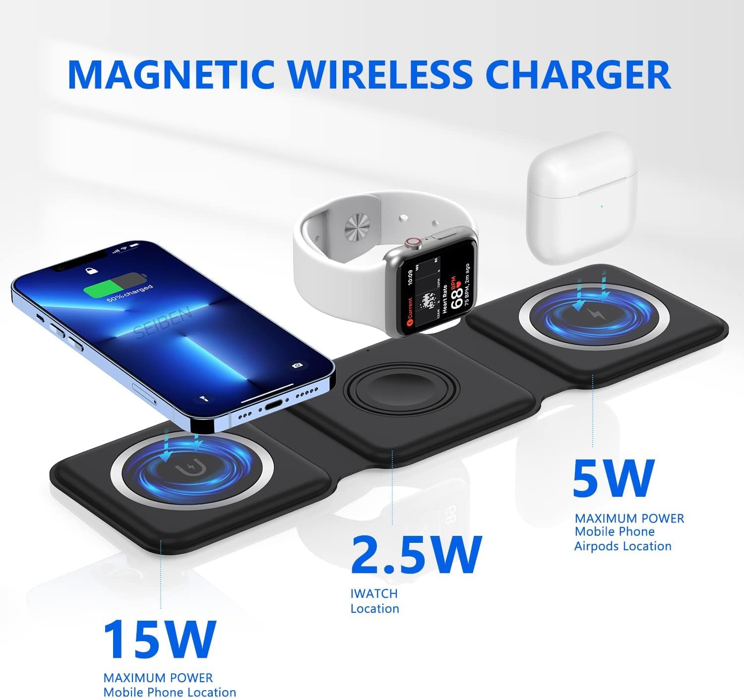 3 in 1 Magnetic Foldable Wireless Charger