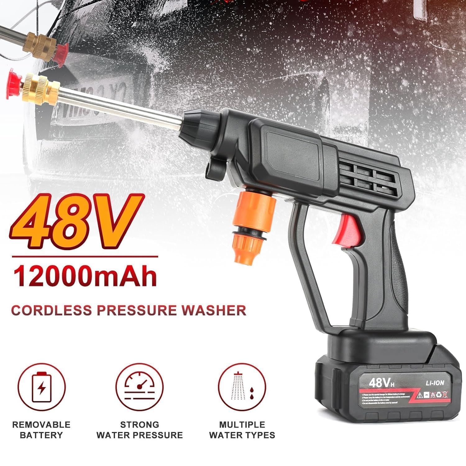 Multi-Functional Portable Wireless Pressure Washer Gun 48V